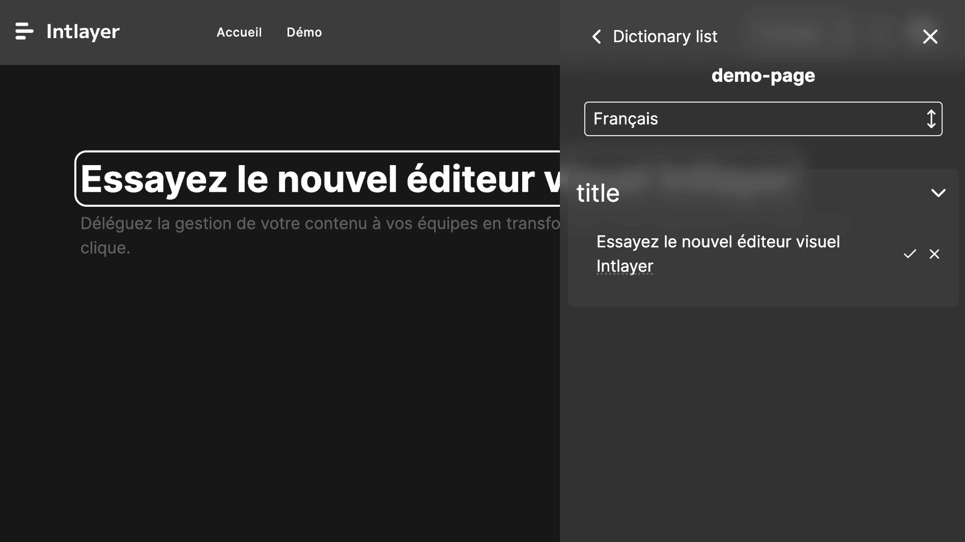 Captura de pantalla del editor de Intlayer